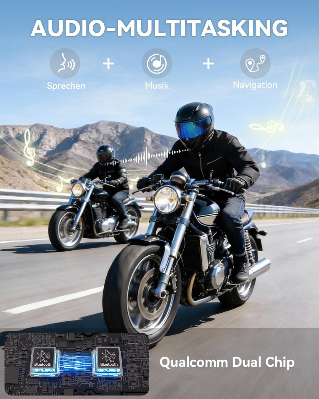 N8 Motorrad Intercom Mesh 3.0, 2000m Helm Kommunikation für 8 Fahrer | 45MM Hi-Fi, Dual Qualcomm Blu