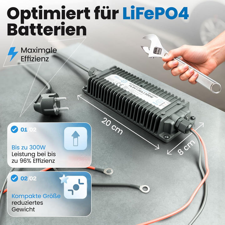 36V Batterie-Ladegerät LiFePO4 43,8V 6,8A 300W | Optimiert für Lithium-Eisenphosphat-Akku | Auto-Bat