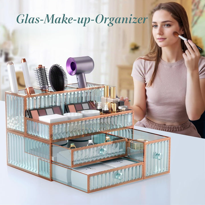 Youdepot Haar-Werkzeug-Organizer, Make-up-Organizer für Schminktisch, gehärtetes Glas, Haar-Organize
