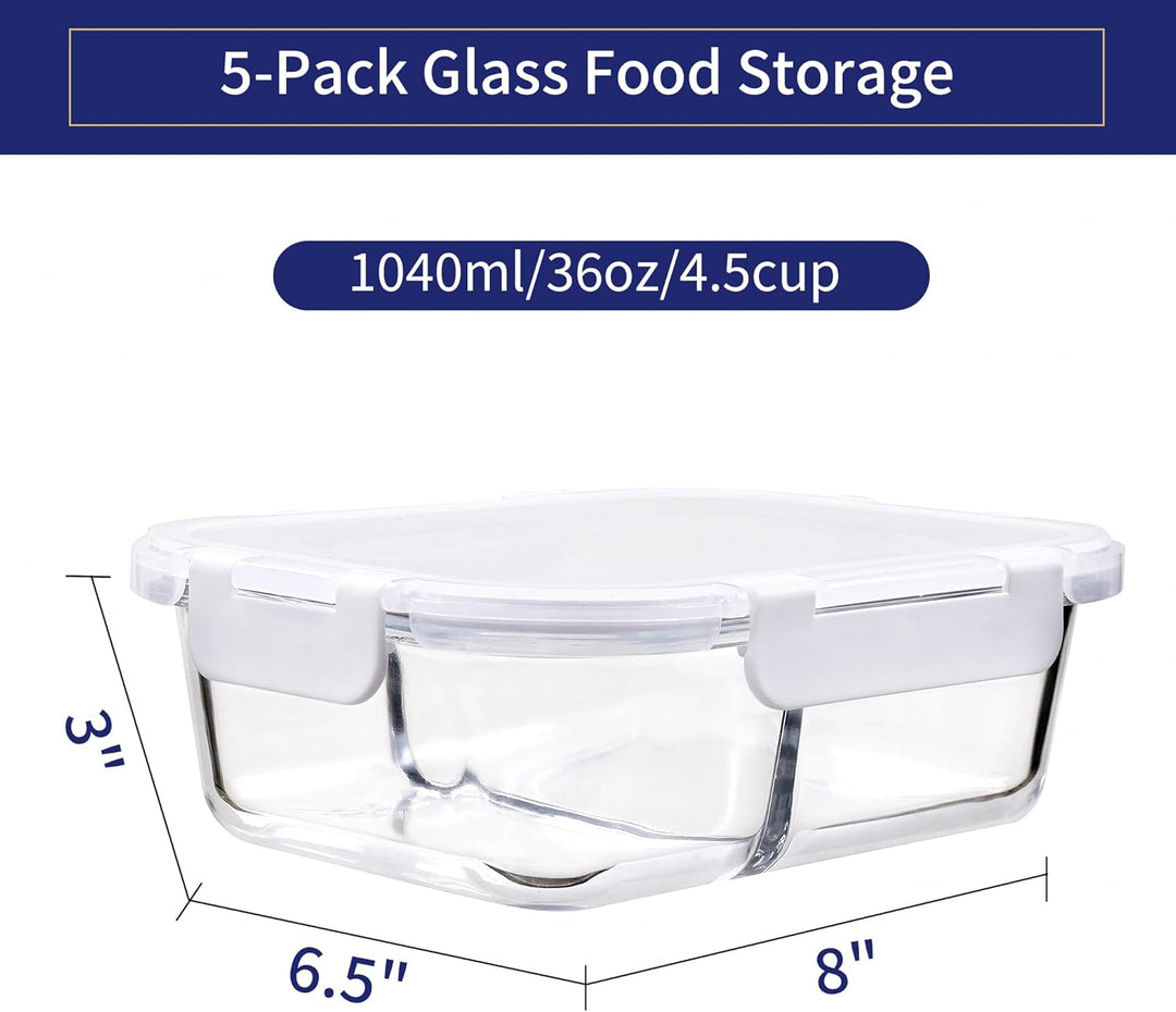 MFY 5 Packungen mit 36-Unzen-glasbehälter mit deckel, frischhaltedosen mit deckel, Meal Prep Boxen G