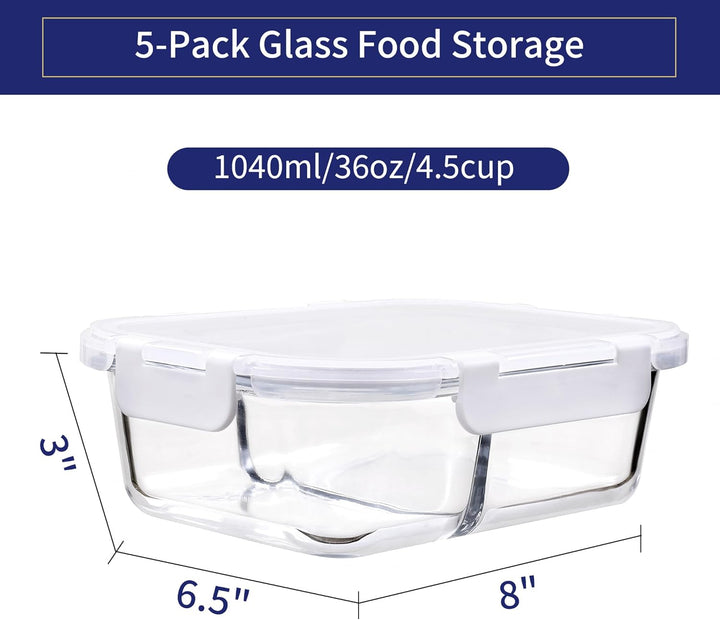 MFY 5 Packungen mit 36-Unzen-glasbehälter mit deckel, frischhaltedosen mit deckel, Meal Prep Boxen G