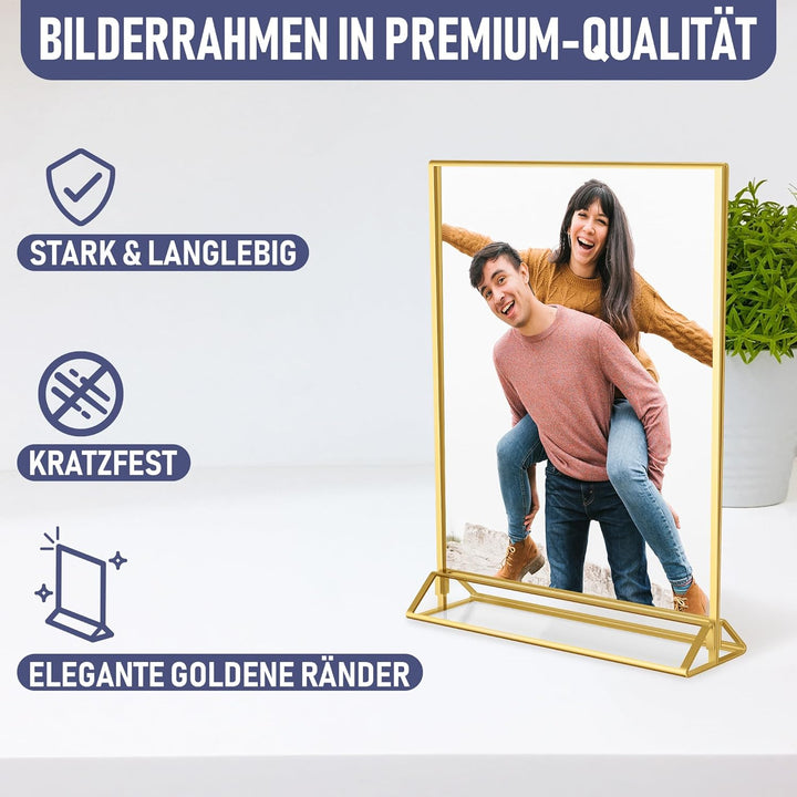 Goldener doppelseitiger Bilderrahmen - 6er-Pack - A4 Acryl Gold Tischkartenhalter, Aufsteller im Sta