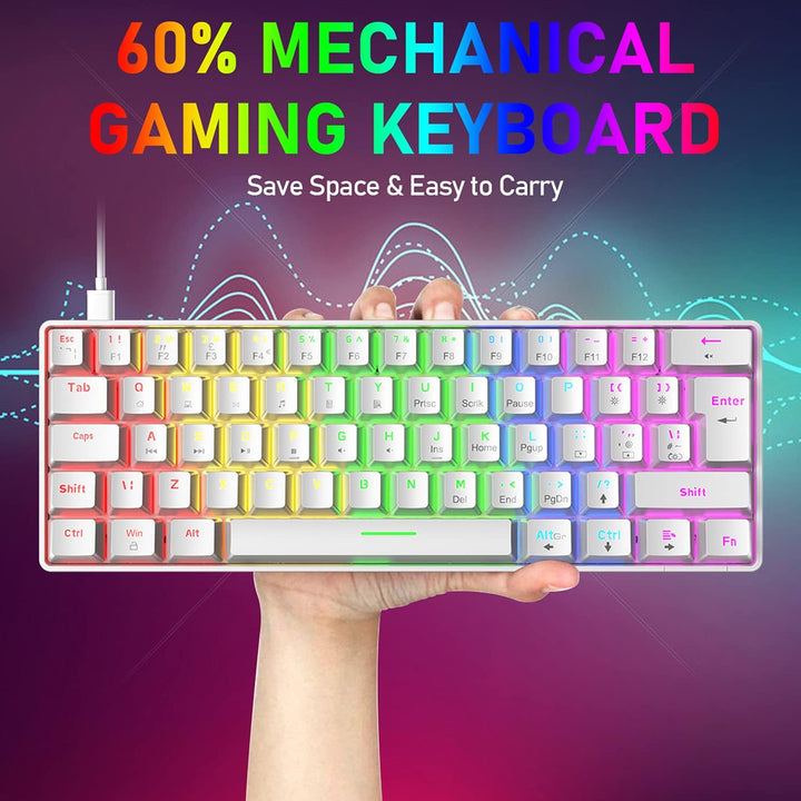 Mini 60% Gaming-Tastatur Kabelgebundene mechanische Keyboard, Kompakte Tragbare 62 Tasten, UK-Layout