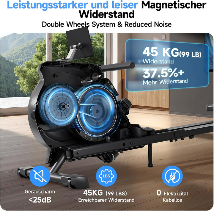 YPOO Rudergerät für Zuhause Klappbar, Magnetisches Rudergerät Leise, mit Exklusiver APP& LCD-Datenan