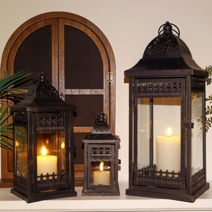 JHY DESIGN 3er-Set Kerzen Laternen 51&37&24cm Hohe Hängen Metall Dekorative Kerzenhalter Glas Garten