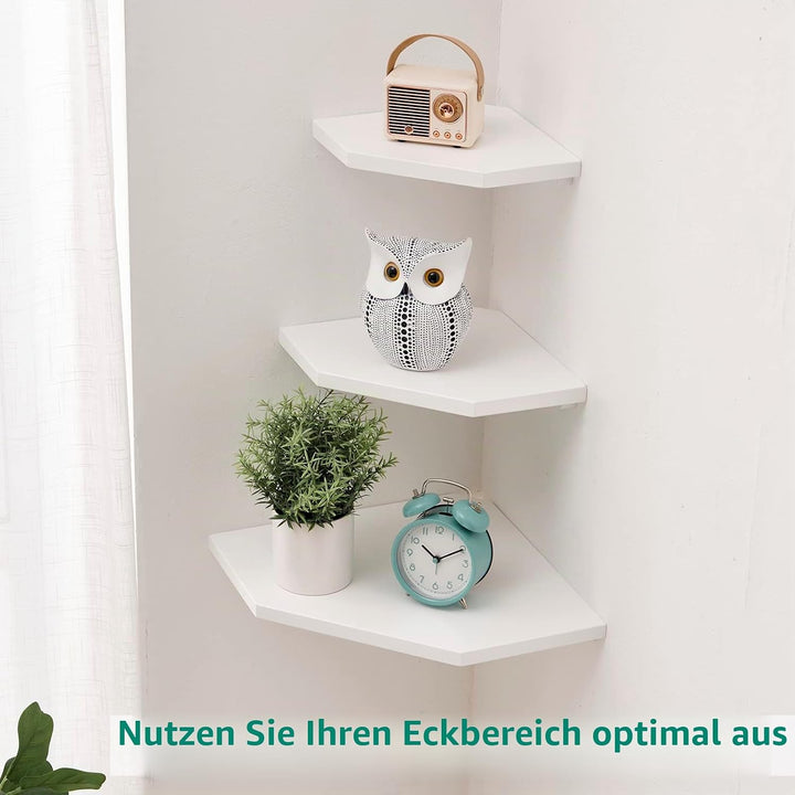 Eckregal Hängend Weiss, 2er-Set Eiche Massivholz Eckregal Wandregal Holz Vintage Landhausstil Regal