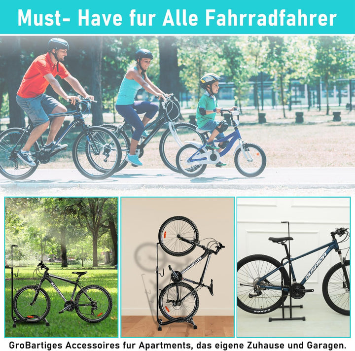 Fiqops 3 in 1 Fahrradständer Boden 20 bis 29 Zoll, Fahrräder Wartungsständer waagerecht und senkrech
