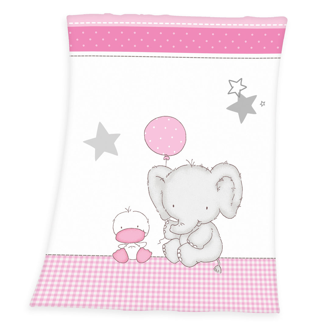 Herding Fynn Babydecke, Elefant Motiv, 75 x 100 cm, Microfaserflausch, Weiss/Rosa
