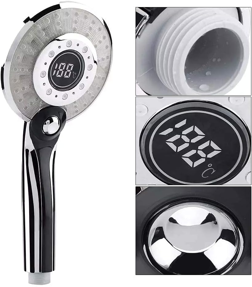 LED Duschkopf, Regendusche 3 Farben Farbwechsel Temperaturregelung, Handbrause mit Digital Temperatu