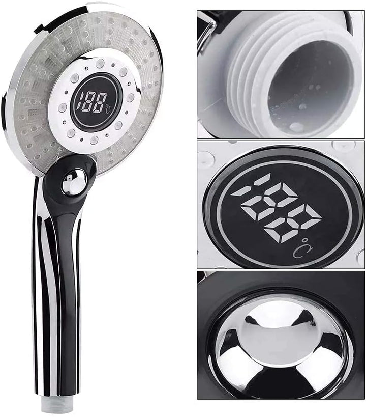 LED Duschkopf, Regendusche 3 Farben Farbwechsel Temperaturregelung, Handbrause mit Digital Temperatu