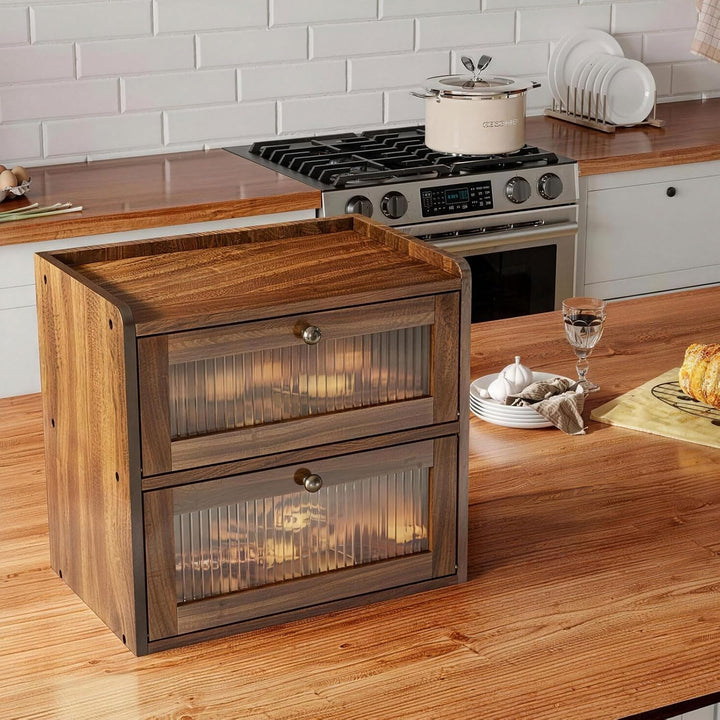 Brotkasten Holz, 2 Etagen Gross Brotbox mit Belüftungsloch, Längere Frische & Einfache Pflege, Küche