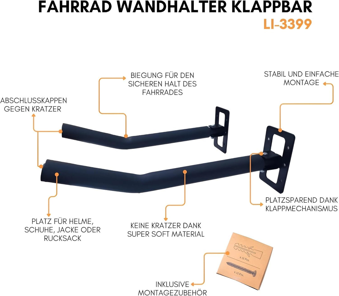 Lanco Fahrrad Wandhalterung klappbar bis 25 kg – Platzsparende Fahrradhalterung Wand für E-Bike, MTB