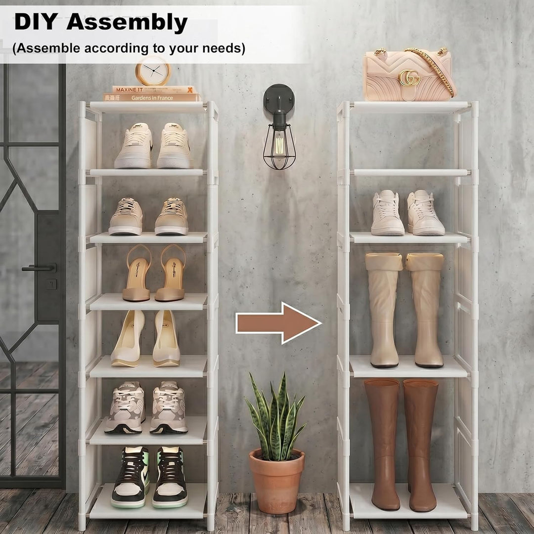 8 Ebenen Schuhregal Schmal Weiss, Platzsparendes DIY Regalsystem für Kleiderschrank & Büro, Hoch Sch