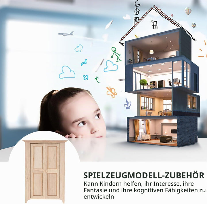 Yardwe Puppenhaus Kleiderschrank Holz, 11.3 x 5.6 x 16.6 cm, Synthetischem Material, Miniatur MöBel