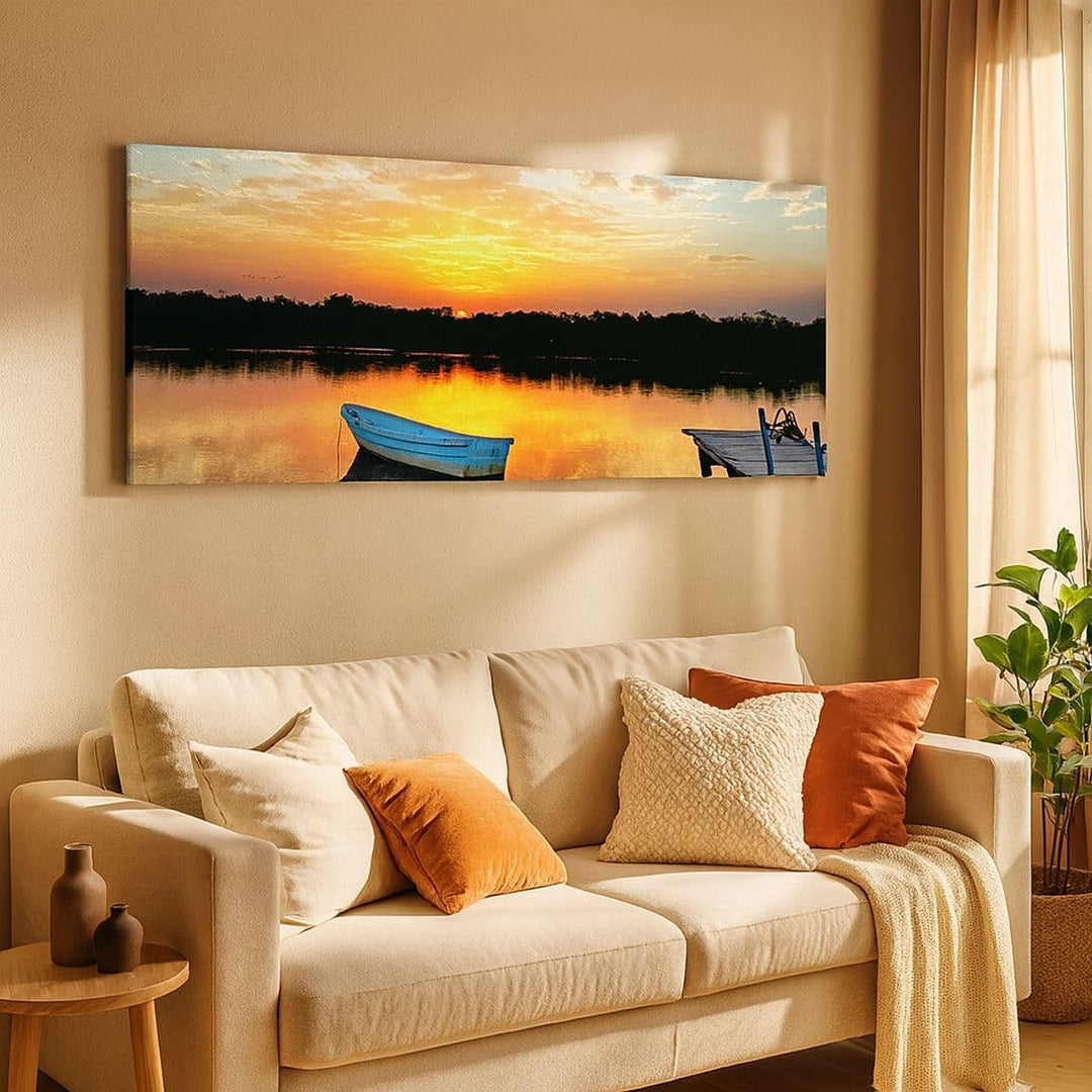 Wandbilder Dekoration Wohnzimmer Landschaft Sommer Meer Panorama Bilder auf Leinwand 120x50cm Leinwa