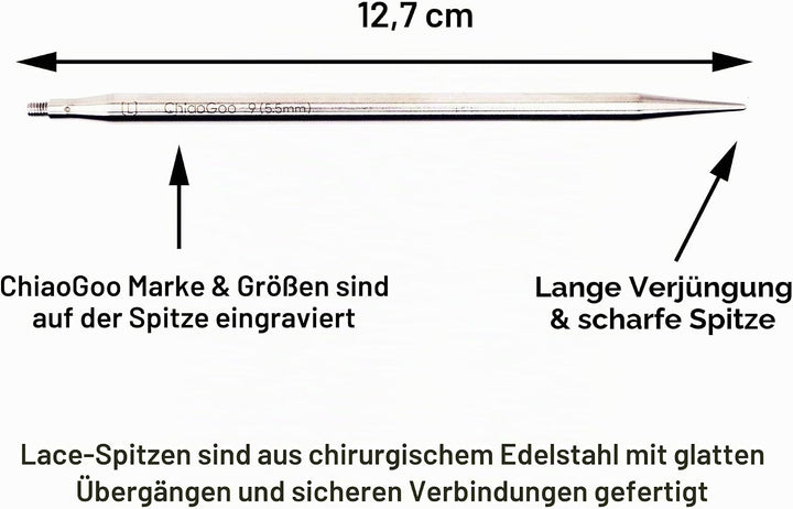 ChiaoGoo Stricknadeln, austauschbare rote Spitze, klein, 12,7 cm, mit 1 Artsiga Craft-Projekttasche