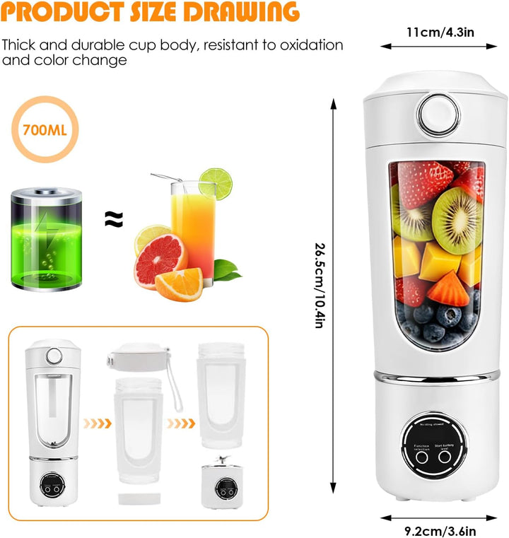 Tragbarer Mixer/Blender/Smoothie Maker, 700 ml Maker to Go Mini-Standmixer mit 12-Klingen Edelstahl