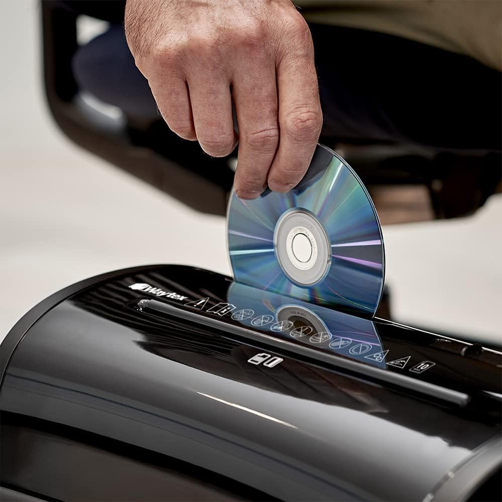 WAYTEX 77323 Aktenvernichter Kreuzschnitt, 10 Blatt – CD und DVD – Schublade 14 l – auf Rollen – sch