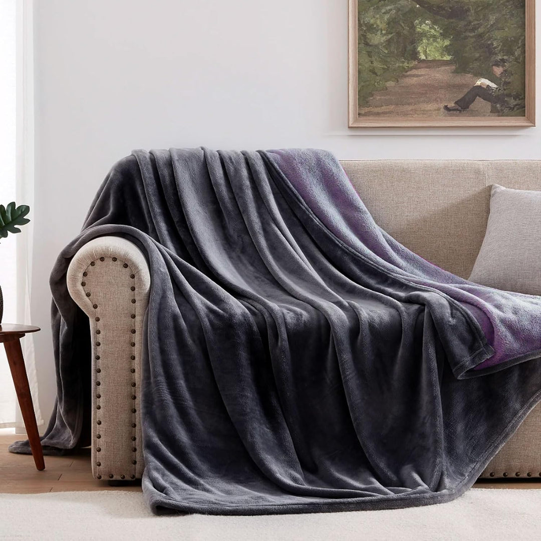 YISURE wasserdichte Decke Grau 200x150 cm für Erwachsene, Waschbar Grau und Lila Decken für Erwachse