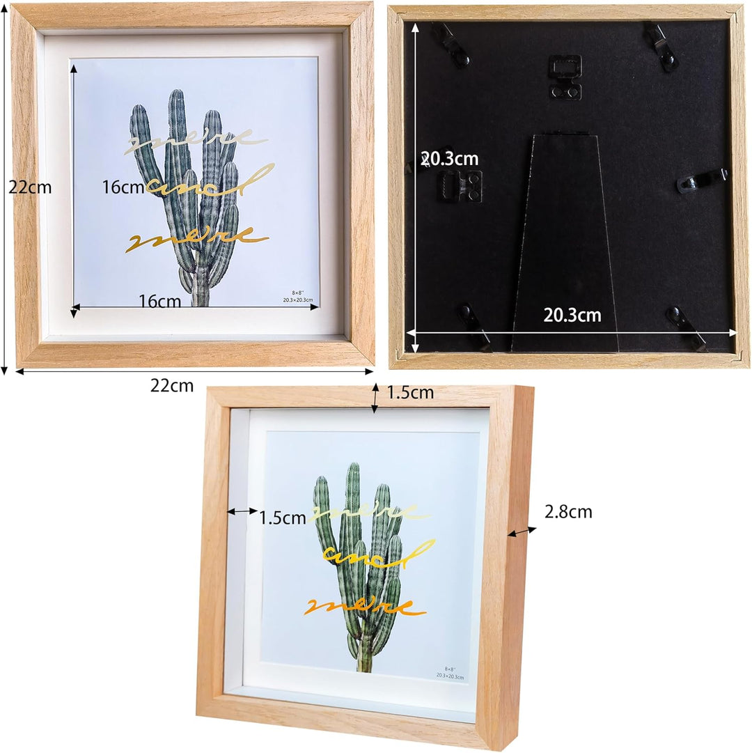 3D Bilderrahmen zum Befüllen Natural Bilderrahmen quadratisch holz Objektrahmen 20x20cm 2er-Pack Sch
