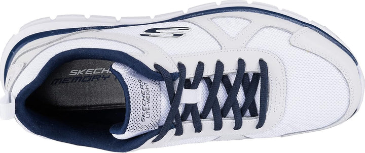Skechers Herren Track Scloric Sneaker, 39 EU White Leather Mesh Pu Navy Trim