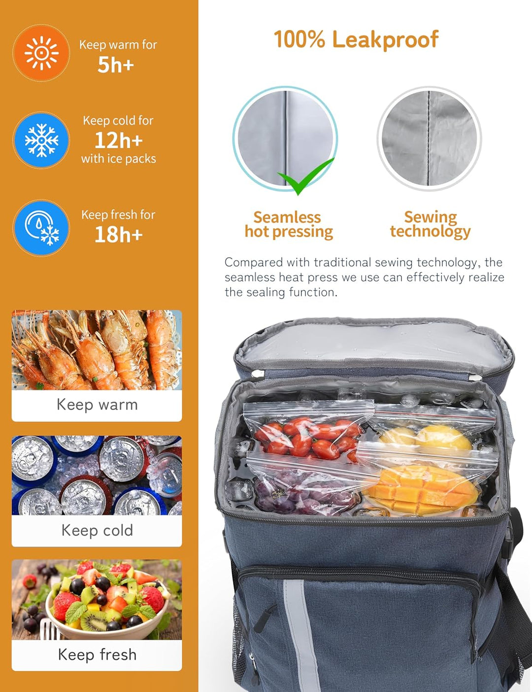 besrey Thermo-Rucksack, 30 l, Thermo-Rucksack, isoliert, hält Lebensmittel warm oder kalt, für Campi