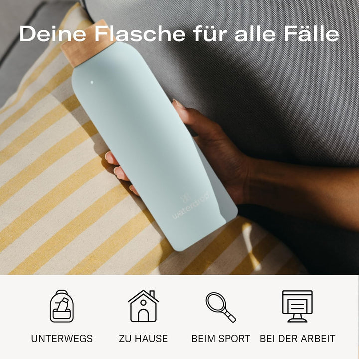 waterdrop® Edelstahl Trinkflasche 600ml - auslaufsichere Trinkflasche Kohlensäure geeignet & BPA fre