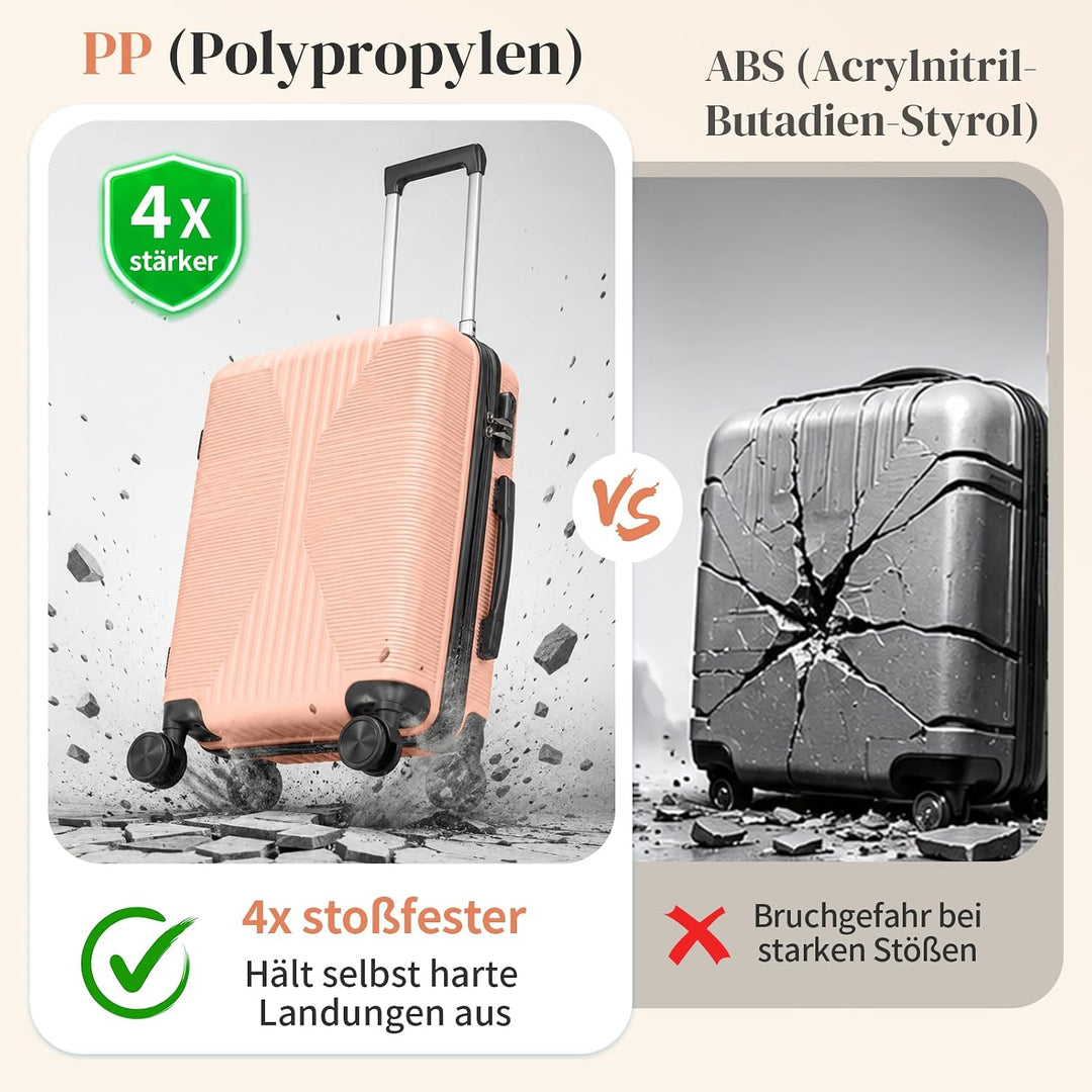 LEADZM Koffer Set 5 teilig mit Kosmetikkoffer aus PP (Altrosa) | 4x stossfester, kältefest bis -35 °
