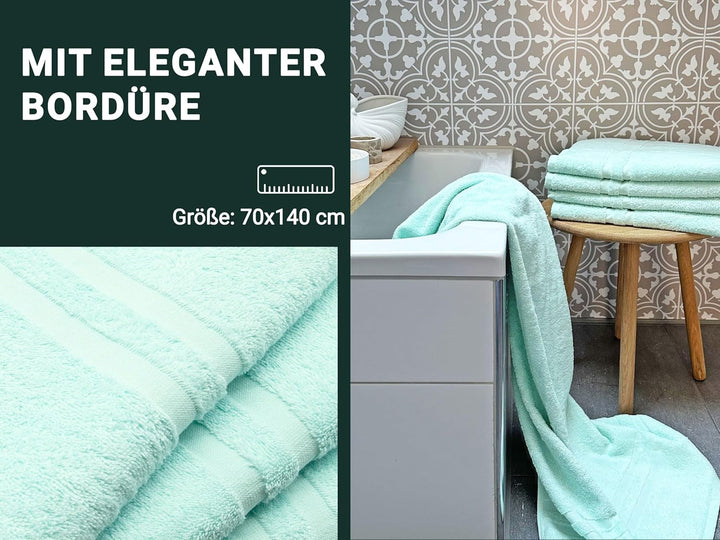 ZOLLNER 5er Set Duschtücher, Badehandtücher, 70x140 cm, Baumwolle, Mint 5er Set Mint, 5er Set Mint