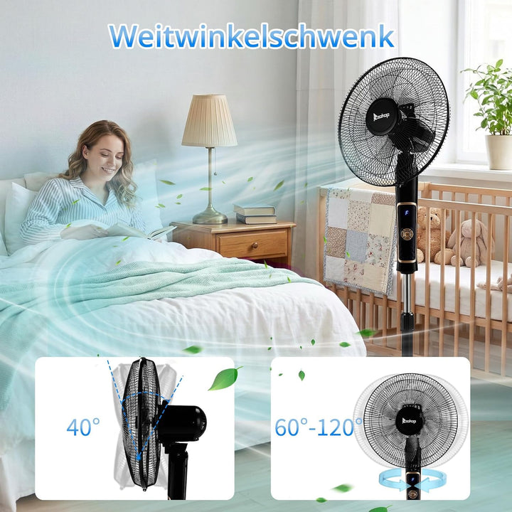 LEADZM Standventilator Leise mit Fernbedienung,3 Geschwindigkeitsstufen,7,5H Timer,117-134 cm höhenv