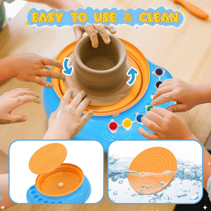 Töpferscheibe für Kinder 6-12 Jahre – Komplettes DIY-Töpfer-Set für Anfänger mit 4 Lufthärtenden Ton