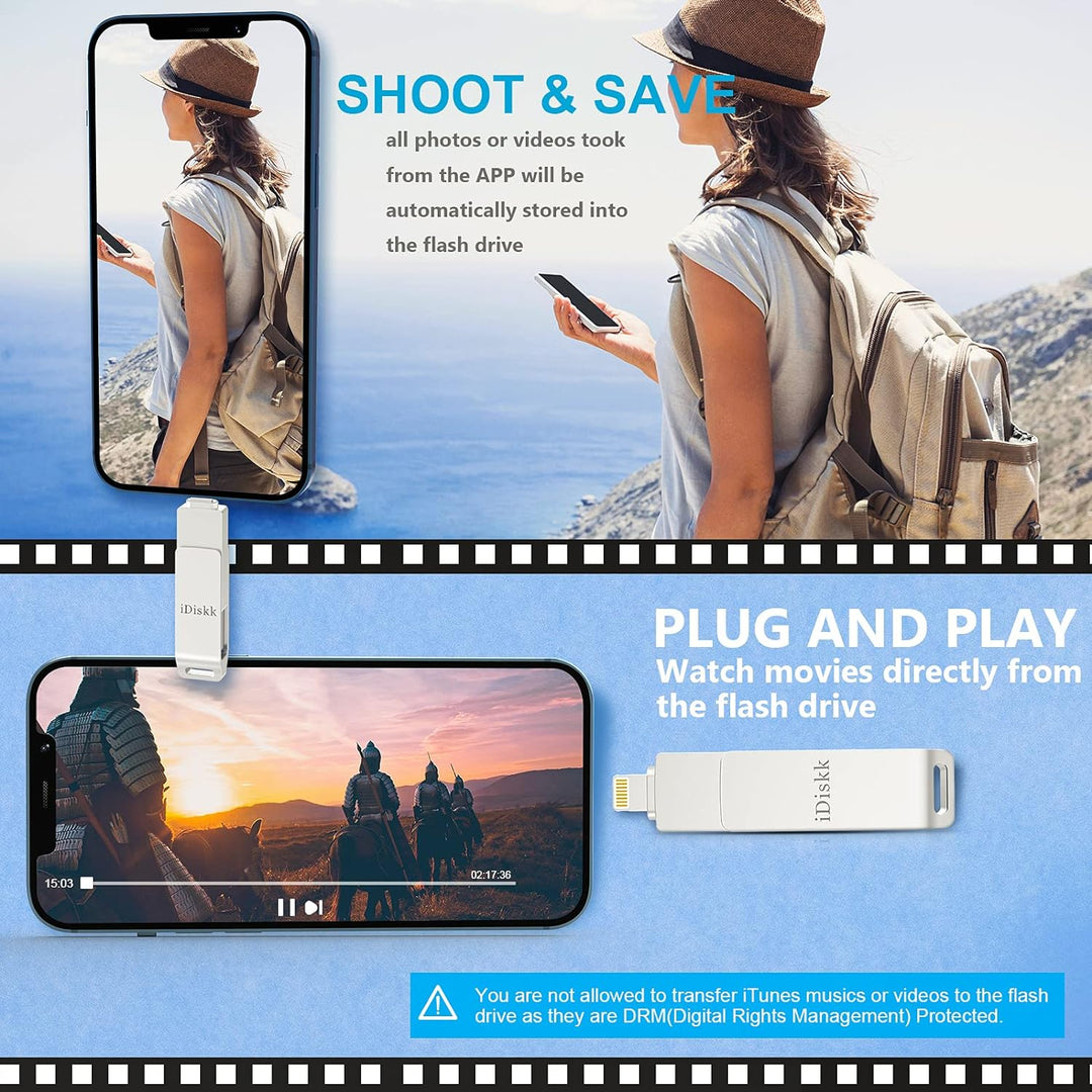 iDiskk 256 GB MFi-zertifizierter Fotostick für iPhone, USB-Stick für iPad mit Lightning Memory Stick