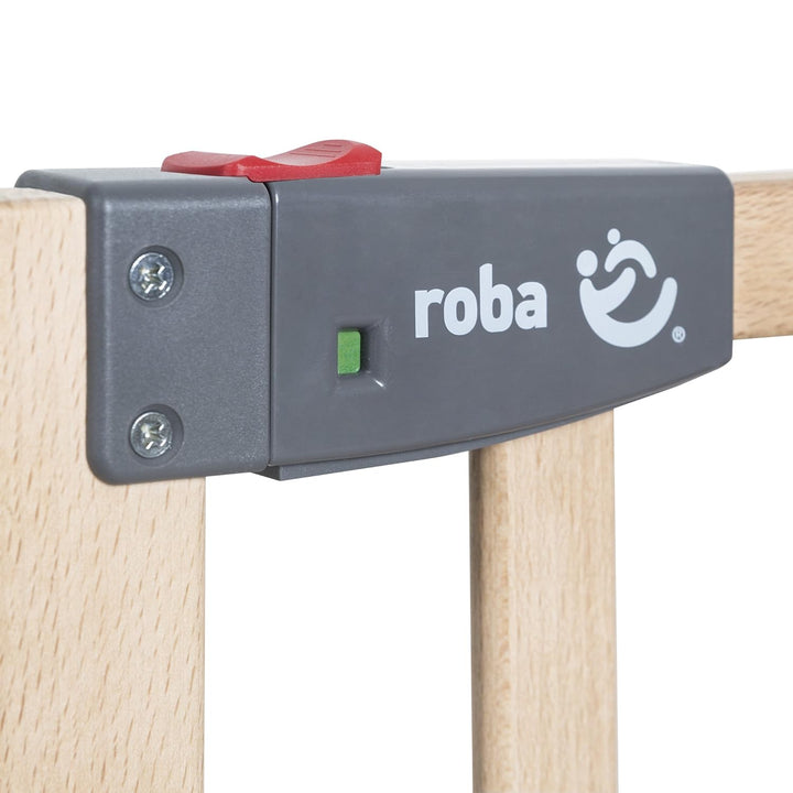 roba Türschutzgitter Safety Up - Verstellbreite 70 - 118,5 cm - Schutzgitter aus Holz mit Ampelfunkt