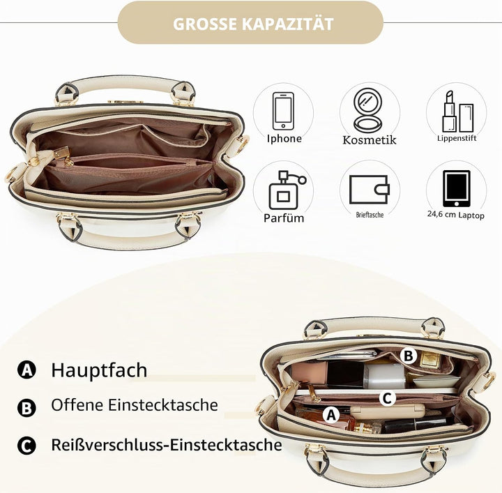 Miss Lulu Handtasche Damen Mittelgross Henkeltasche Elegante Schultertasche Tasche für Damen mit Lyc