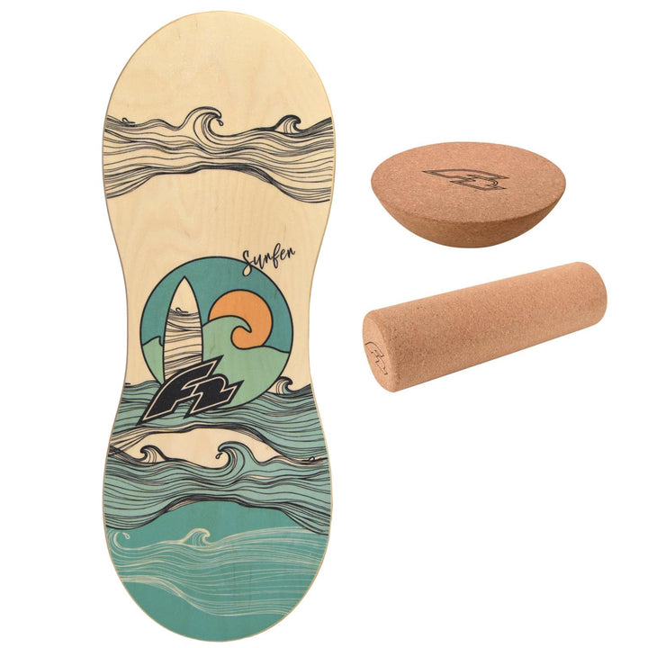 F2 Balance Board Peanut 86 x 32cm mit wählbarem Zubehör 2025/26 Balance Board + Korkrolle und Halbku