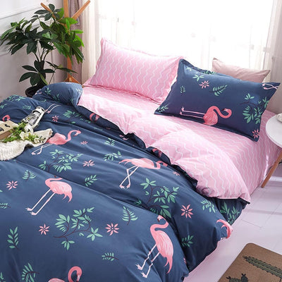 Homewish Flamingo Bettbezug 155x220 Rosa Flamingo Bettbezug Süsses Tier Blumen Flamingo Bettwäsche-S