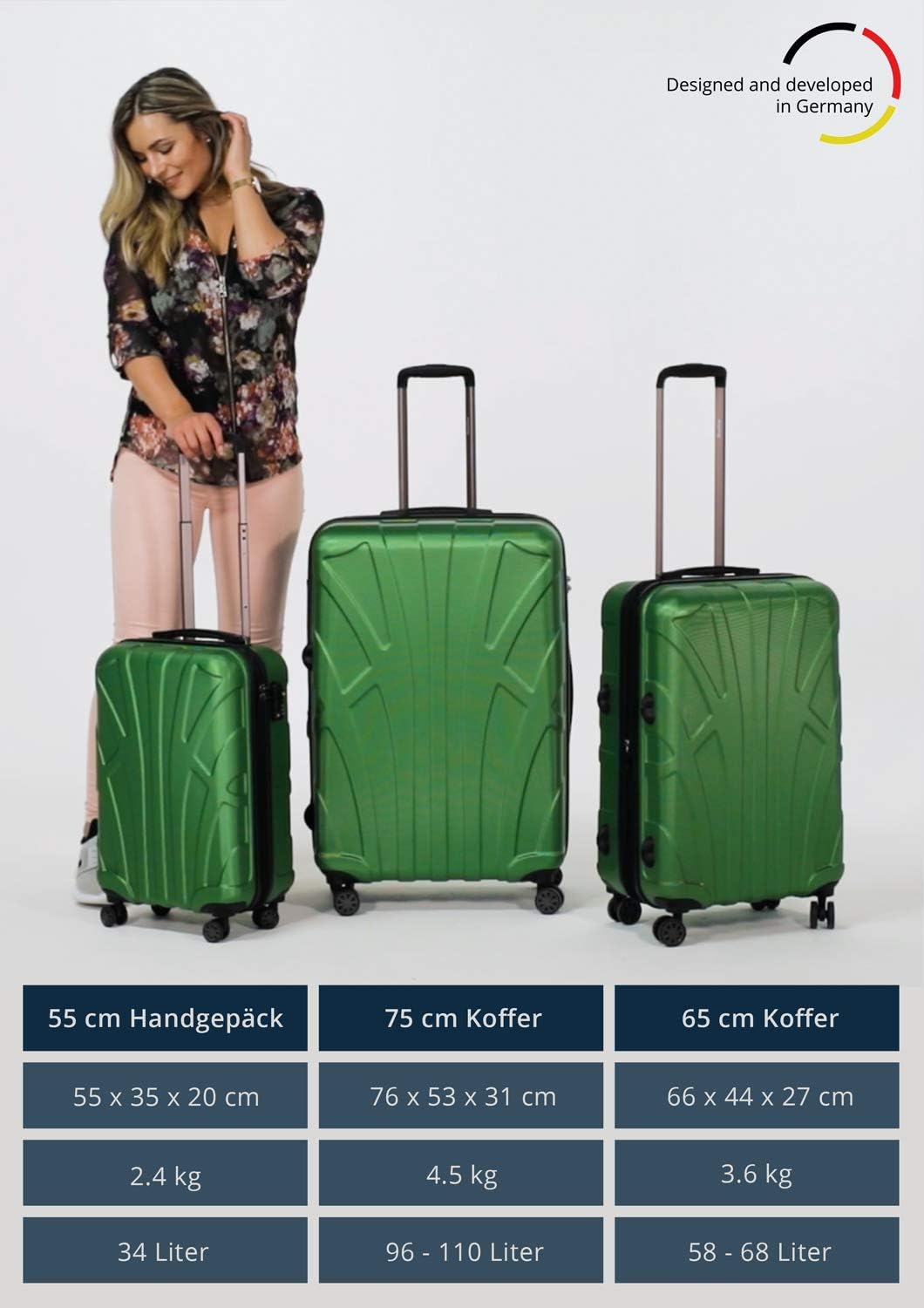 suitline Handgepäck Hartschalen-Koffer Koffer Trolley Rollkoffer Reisekoffer, TSA, 55 cm, ca. 34 Lit