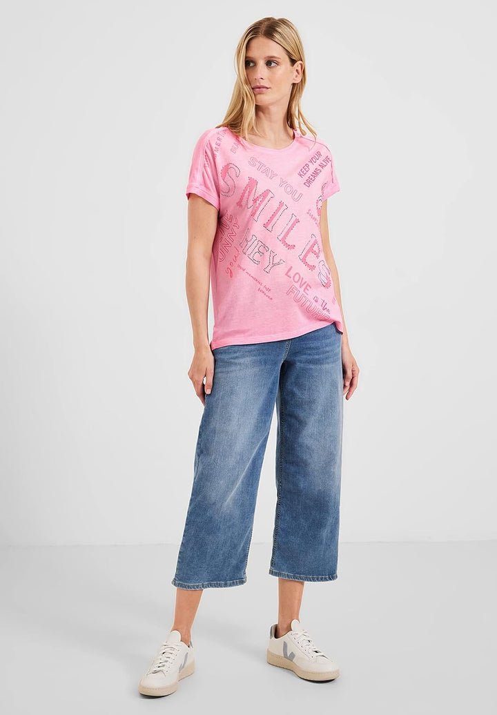 Cecil Damen Kurzarmshirt Bedruckt, Soft Neon Pink