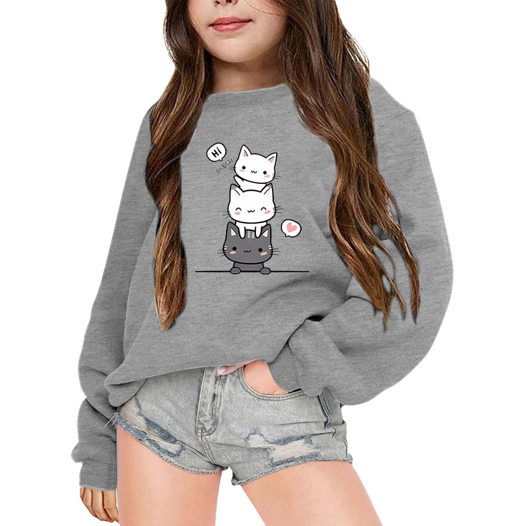 Pullover Mädchen Langarm Ohne Kapuze Loose T-Shirt Tops Rundhalsausschnitt Langarmshirt Oberteile He