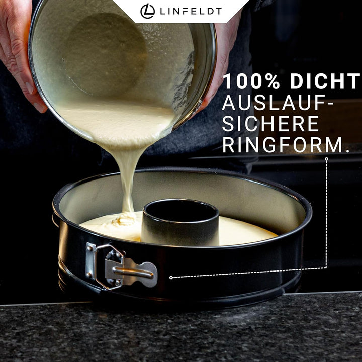 LINFELDT® Springform 28 cm rund auslaufsicher + Antihaft - gemusterter Boden - Tortenform 28 cm rund