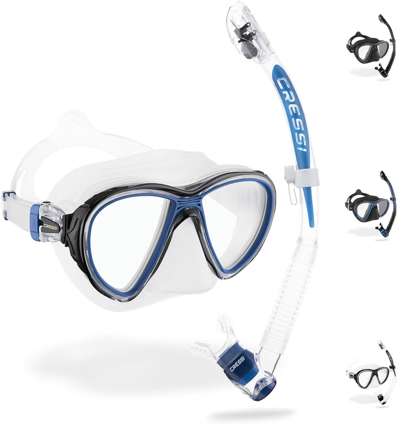 Cressi Unisex-Adult Quantum + Itaca Ultra Dry Combo Schnorcheln Set Einheitsgrösse Transparent/Blau,