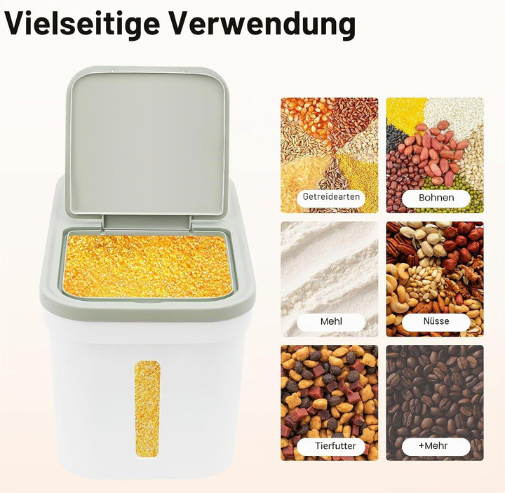 10 kg Reispender Mehl Vorratsbehälter Lebensmittel Insektensicher Reisbehälter Gross Mit Deckel Aufb