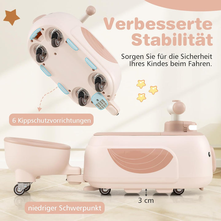 COSTWAY Rutschauto mit Anhänger, Rutschfahrzeug mit Licht & Musik & Stauraum unter dem Sitz, Rutsche