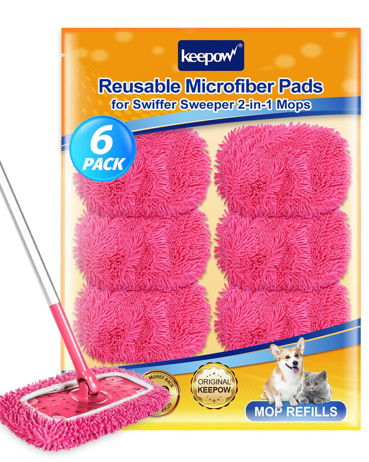 KEEPOW 6 Wiederverwendbare Mikrofaser für Swiffer Bodenwischer Pink, Waschbar & Fusselfrei für Swiff