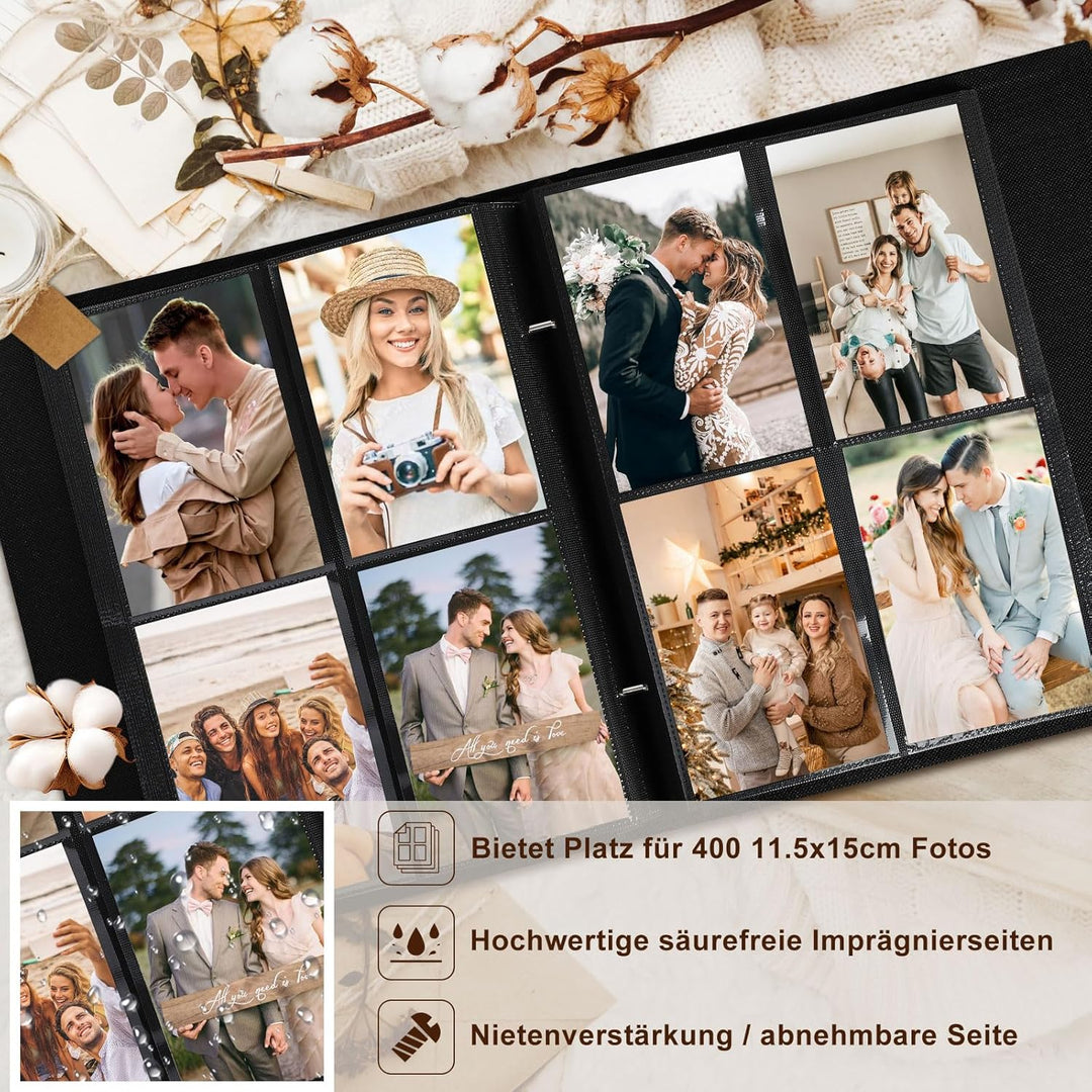 Lanpn Fotoalbum 11,5x15 11x15 400 Taschen, Leinen Einstecken Einsteckalbum für Vertikale Bilder Foto