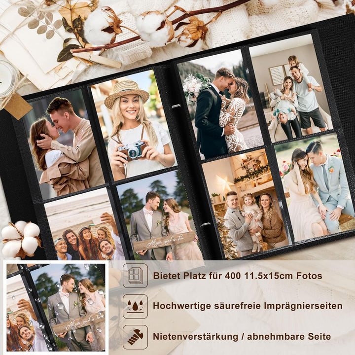 Lanpn Fotoalbum 11,5x15 11x15 400 Taschen, Leinen Einstecken Einsteckalbum für Vertikale Bilder Foto