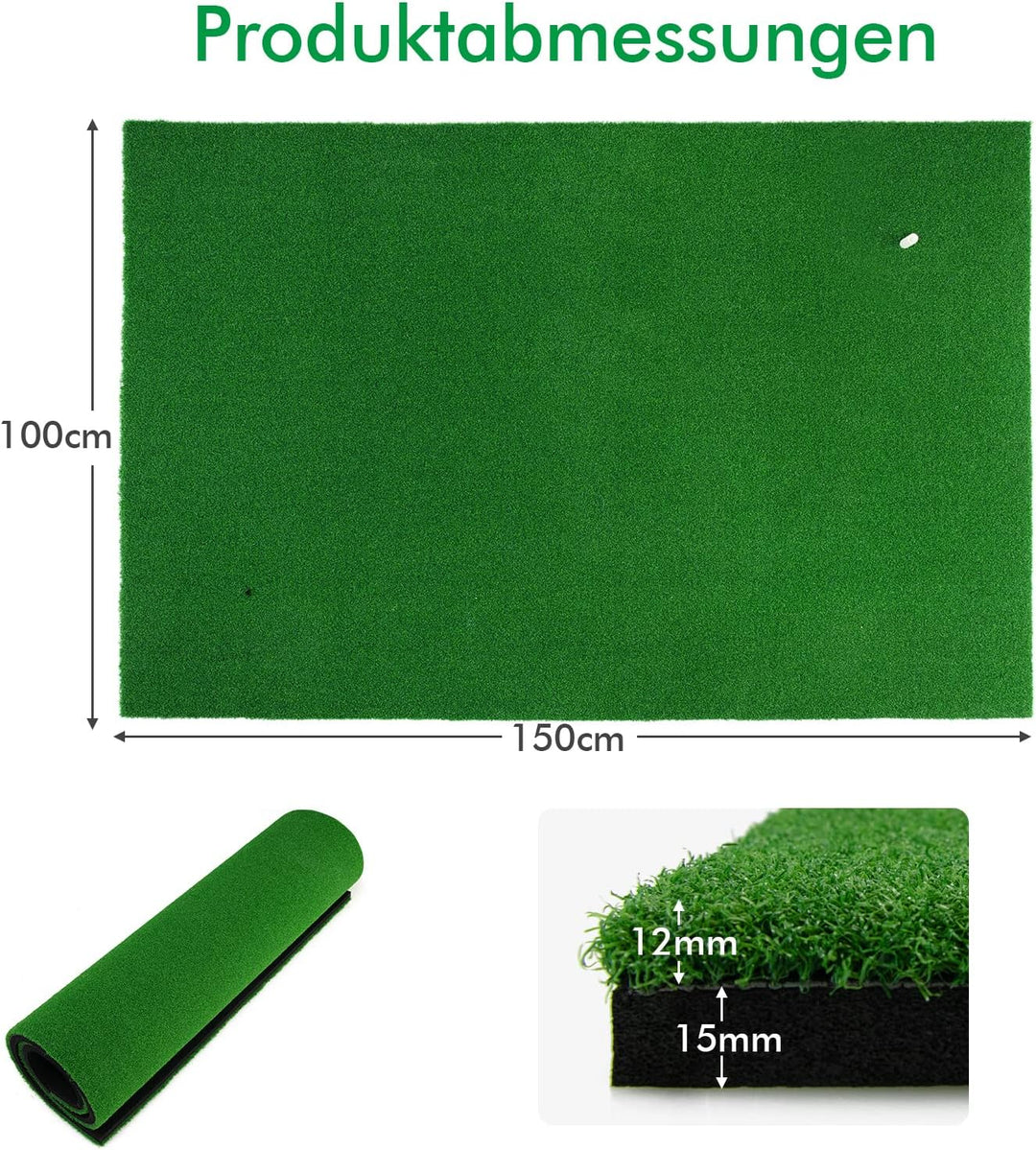 COSTWAY 150 x 100cm Golf Abschlagmatte, Golf Übungsmatte inkl. 3 Gummi-Tees, Golfmatte mit 2 Abschla