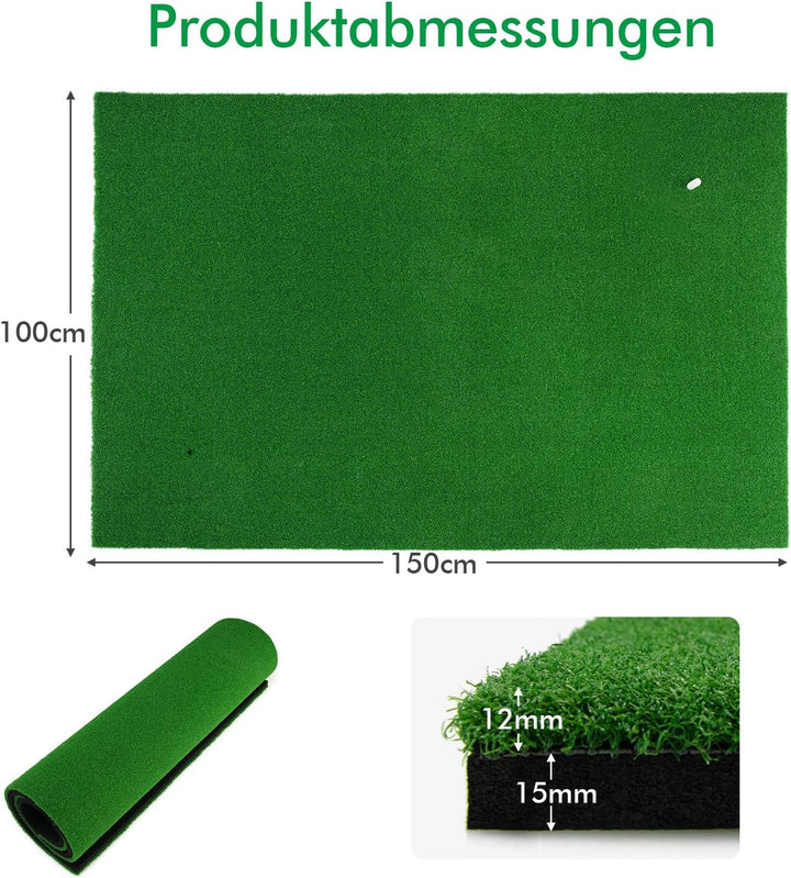 COSTWAY 150 x 100cm Golf Abschlagmatte, Golf Übungsmatte inkl. 3 Gummi-Tees, Golfmatte mit 2 Abschla