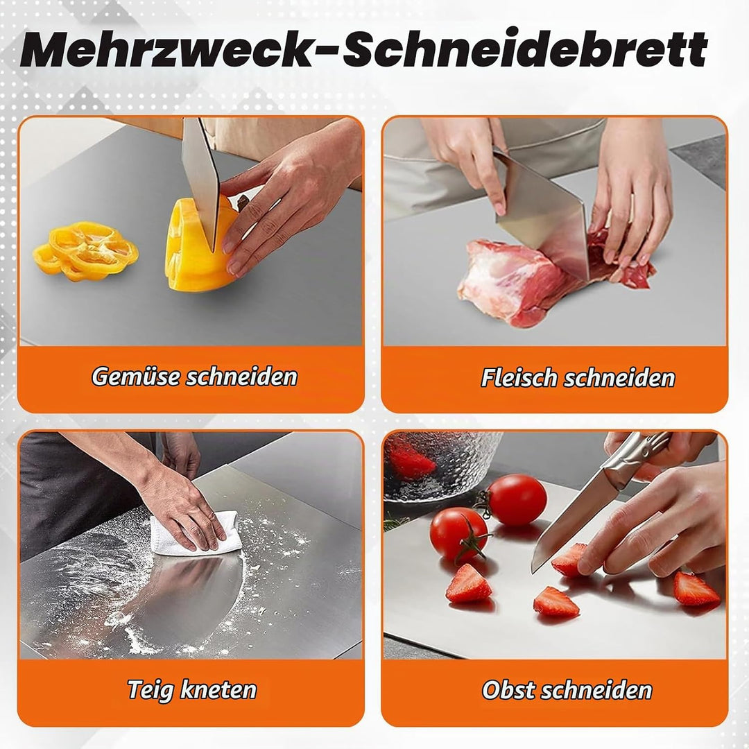 Grosses Schneidebrett aus Edelstahl 50 x 50 x 0.15 cm Doppelseitiges Schneidbretter mit Anschlagkant
