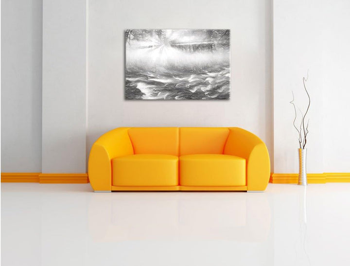 Pixxprint Nebeldickicht im Wald als Leinwandbild/Grösse: 100x70 / Wandbild/Kunstdruck/fertig bespann